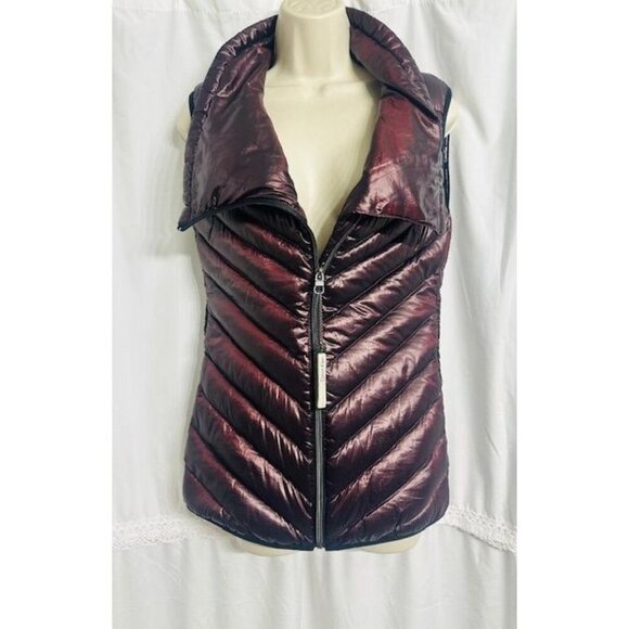 Calvin Klein Metallic Puffer Asymmetrical Zip Chevron Quilted Design Vest  XS - Picture 3 of 9